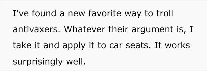 Person Says He Always Trolls Anti-Vaxxers By Using A Car Seat Analogy And People Love The Logic Behind It Person Says He Always Trolls Anti-Vaxxers By Using A Car Seat Analogy And People Love The Logic Behind It