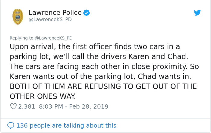 Police Department Shares The Most Ridiculous Call Of 2019 Where Two People Refused To Move Out Of Each Other's Way Police Department Shares The Most Ridiculous Call Of 2019 Where Two People Refused To Move Out Of Each Other's Way