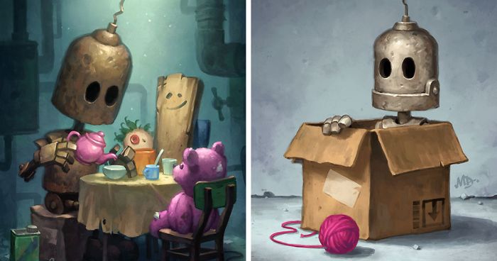 Lonely Robots Experiencing The Quiet Wonder Of The World (New Illustrations)