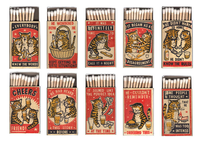 Matchbox Art Featuring Drunk Cats Getting Into Funny And Embarrassing Situations In A Bar Matchbox Art Featuring Drunk Cats Getting Into Funny And Embarrassing Situations In A Bar