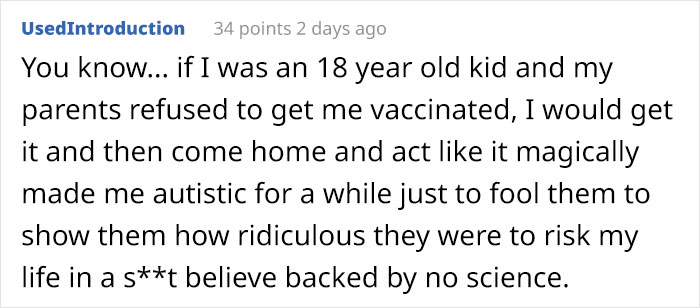 Anti-Vaxx Mom Asks How To Stop Her Son From Getting Vaccines When He Turns 18, Gets Shut Down In The Comments Anti-Vaxx Mom Asks How To Stop Her Son From Getting Vaccines When He Turns 18, Gets Shut Down In The Comments
