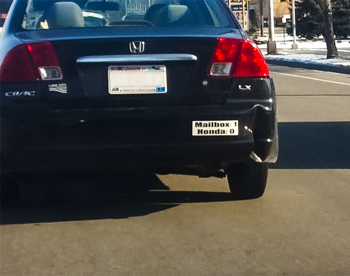 Mailbox: 1, Honda: 0