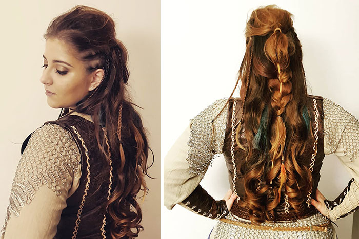 Viking hairstyles with intricate braids and waves, showcasing modern fierce styles for Valkyries.