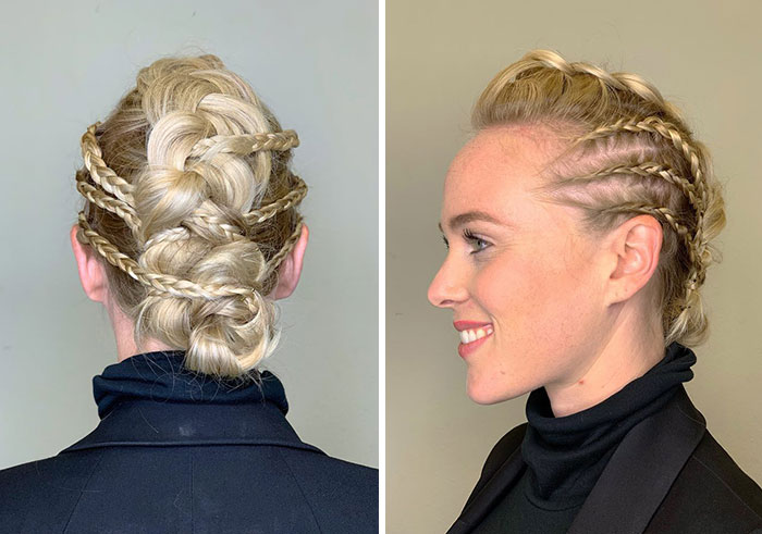 Modern Viking hairstyle with intricate braids, perfect for a contemporary valkyrie look.