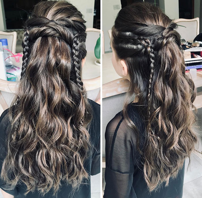 Braided Viking hairstyle with wavy locks, perfect for modern Valkyries.