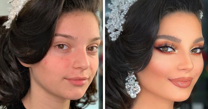 11 Photos Taken Before And After Brides Got Their Wedding Makeup