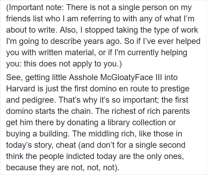 If You Thought College Admission Scandal Was Bad, This Woman's Post About Rich People Buying Her Writing Services Will Show It's Worse If You Thought College Admission Scandal Was Bad, This Woman's Post About Rich People Buying Her Writing Services Will Show It's Worse