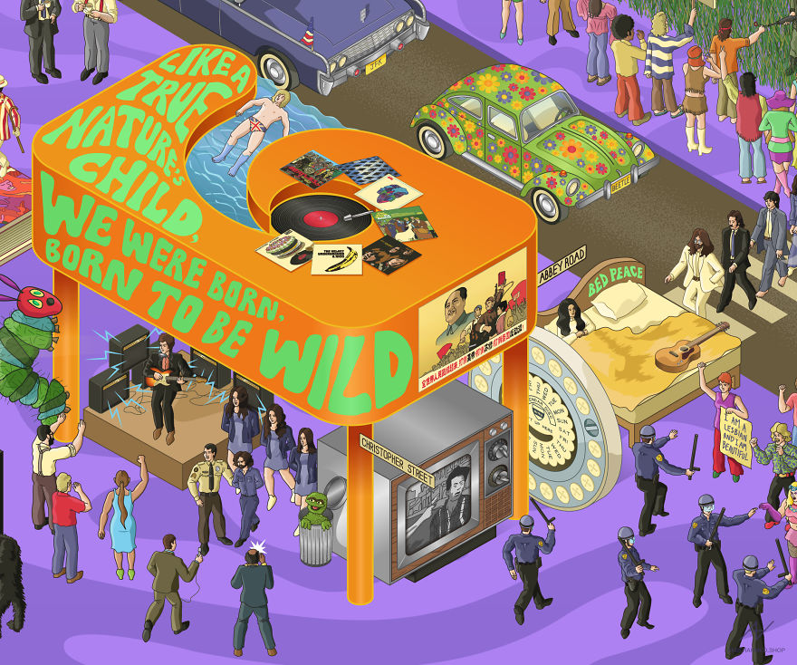 I Draw Illustrations With Symbols Of The 20s, 40s And 60s To Express My Love For Pop-Culture And History