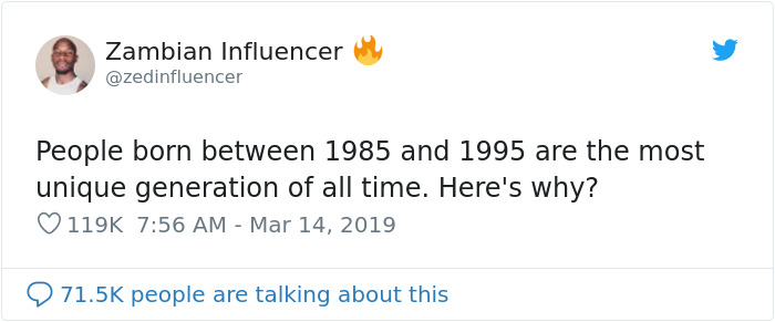 Guy Lists Why Millennials Are 'The Most Unique Generation Of All Time' And His Twitter Thread Goes Viral Guy Lists Why Millennials Are 'The Most Unique Generation Of All Time' And His Twitter Thread Goes Viral
