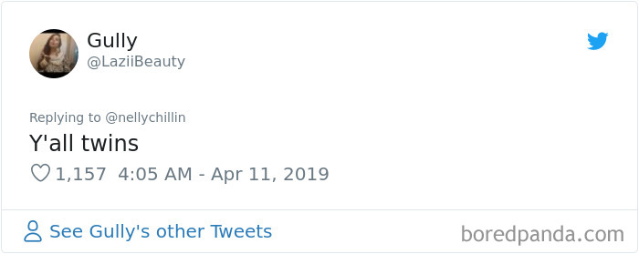 Tweet by user Gully saying Y’all twins, expressing agreement that guy resembles Ryan Gosling in a casual online conversation. Tweet by user Gully saying Y’all twins, expressing agreement that guy resembles Ryan Gosling in a casual online conversation.