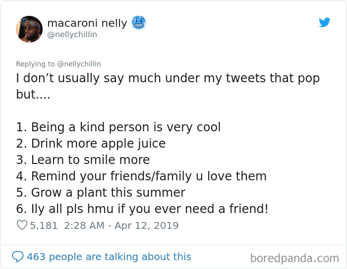 Tweet text with tips for positivity and friendship by macaroni nelly, shared on Twitter, discussed by many online users. Tweet text with tips for positivity and friendship by macaroni nelly, shared on Twitter, discussed by many online users.
