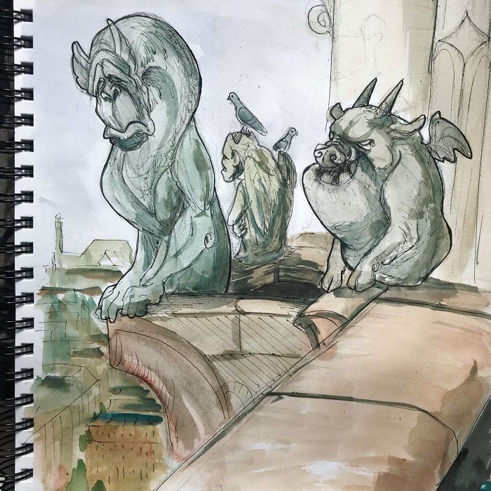 Quickie Doodle Of My Version Of The Gargoyles From Hunchback Of #notredame. My Grandfather Was French So I Will Always Have A Soft Spot For That Incredible City, And Speak French With A Cheerful Yet Terrible American Accent