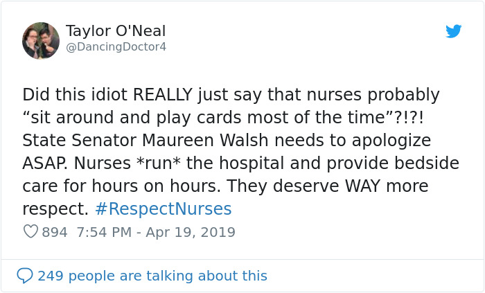 Senator Says Nurses Don’t Need Breaks As They Spend Most Of The Day Playing Cards, Nurses Respond With Sarcastic Pics Senator Says Nurses Don’t Need Breaks As They Spend Most Of The Day Playing Cards, Nurses Respond With Sarcastic Pics