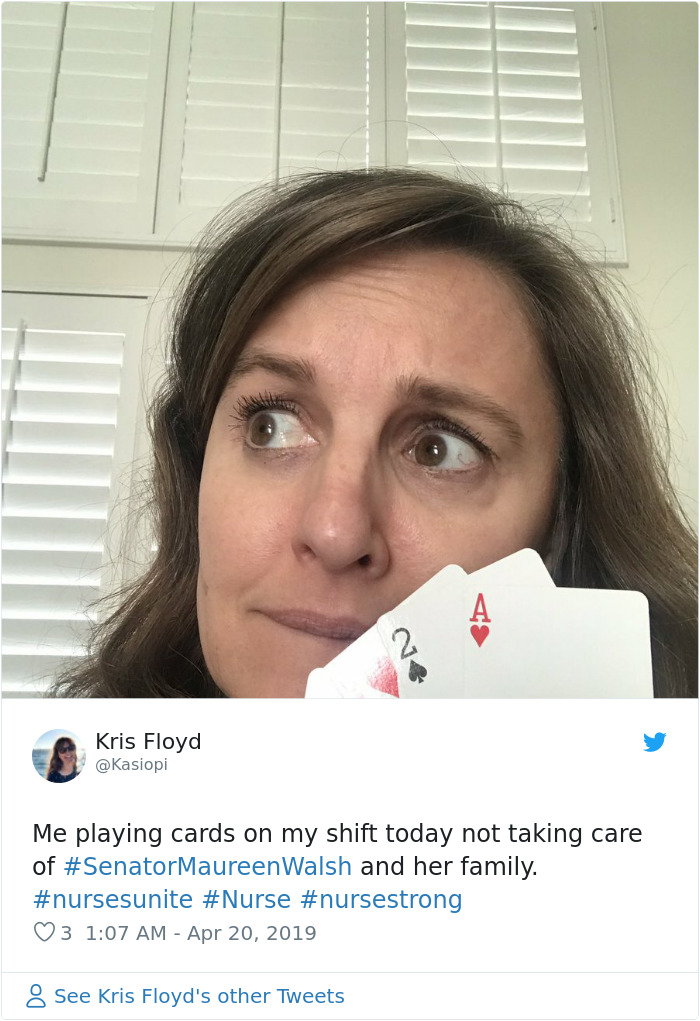 Senator Says Nurses Don’t Need Breaks As They Spend Most Of The Day Playing Cards, Nurses Respond With Sarcastic Pics Senator Says Nurses Don’t Need Breaks As They Spend Most Of The Day Playing Cards, Nurses Respond With Sarcastic Pics