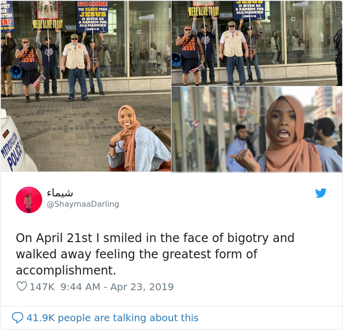 This Muslim Woman Took A Smiling Stand Against Anti-Muslim Protesters And Went Viral