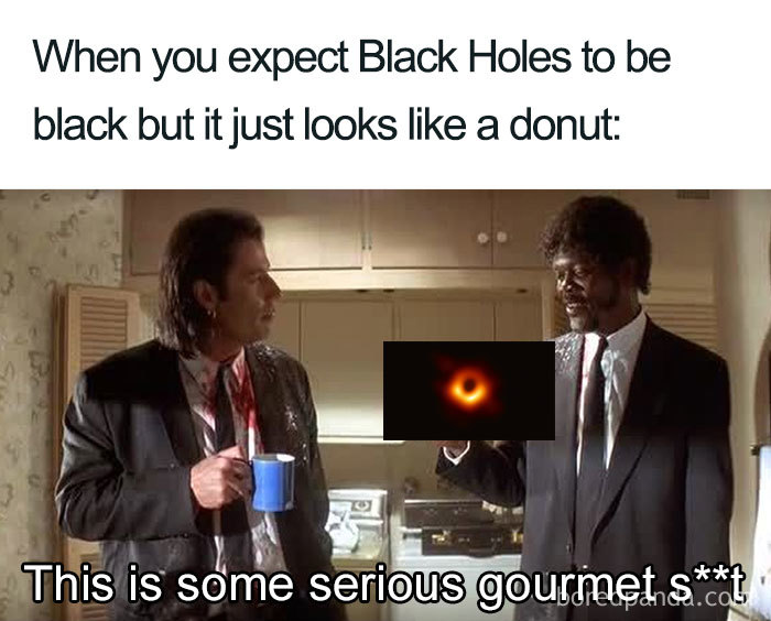Funny reaction to first black hole image with a donut comparison in movie scene.