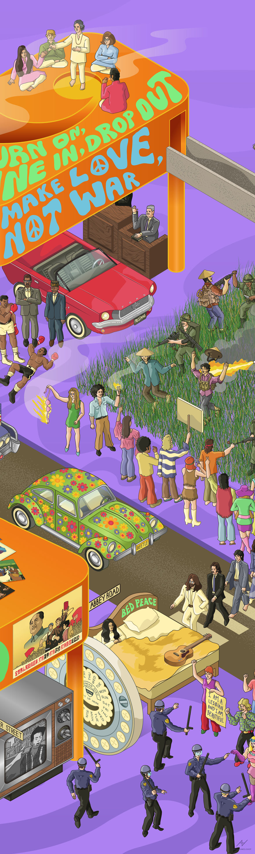 I Draw Illustrations With Symbols Of The 20s, 40s And 60s To Express My Love For Pop-Culture And History