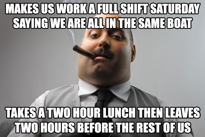 Boss meme of a man with a cigar, highlighting typical workplace humor and irony in a professional setting.