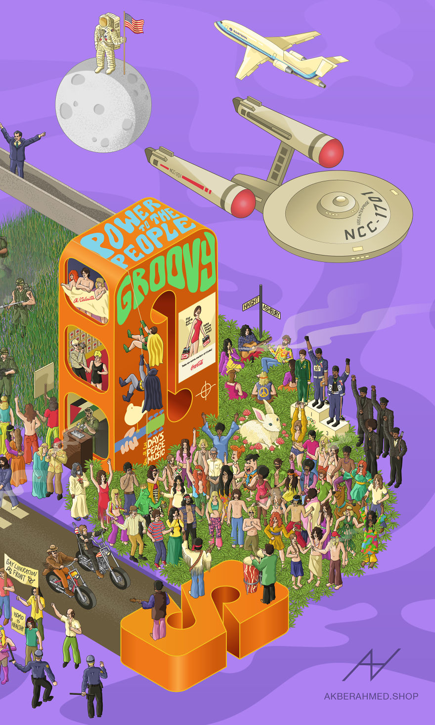 I Draw Illustrations With Symbols Of The 20s, 40s And 60s To Express My Love For Pop-Culture And History I Draw Illustrations With Symbols Of The 20s, 40s And 60s To Express My Love For Pop-Culture And History