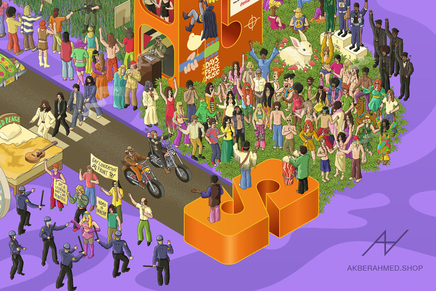 I Draw Illustrations With Symbols Of The 20s, 40s And 60s To Express My Love For Pop-Culture And History I Draw Illustrations With Symbols Of The 20s, 40s And 60s To Express My Love For Pop-Culture And History