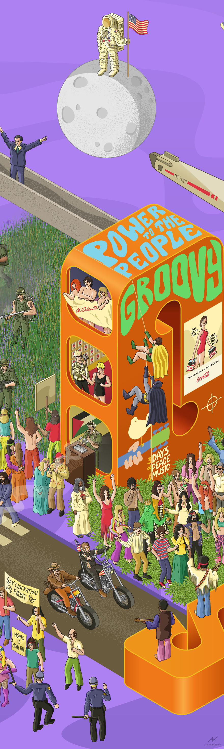 I Draw Illustrations With Symbols Of The 20s, 40s And 60s To Express My Love For Pop-Culture And History