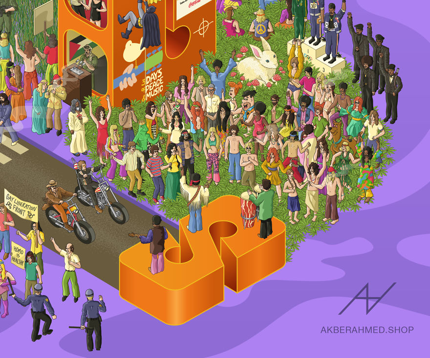 I Draw Illustrations With Symbols Of The 20s, 40s And 60s To Express My Love For Pop-Culture And History I Draw Illustrations With Symbols Of The 20s, 40s And 60s To Express My Love For Pop-Culture And History