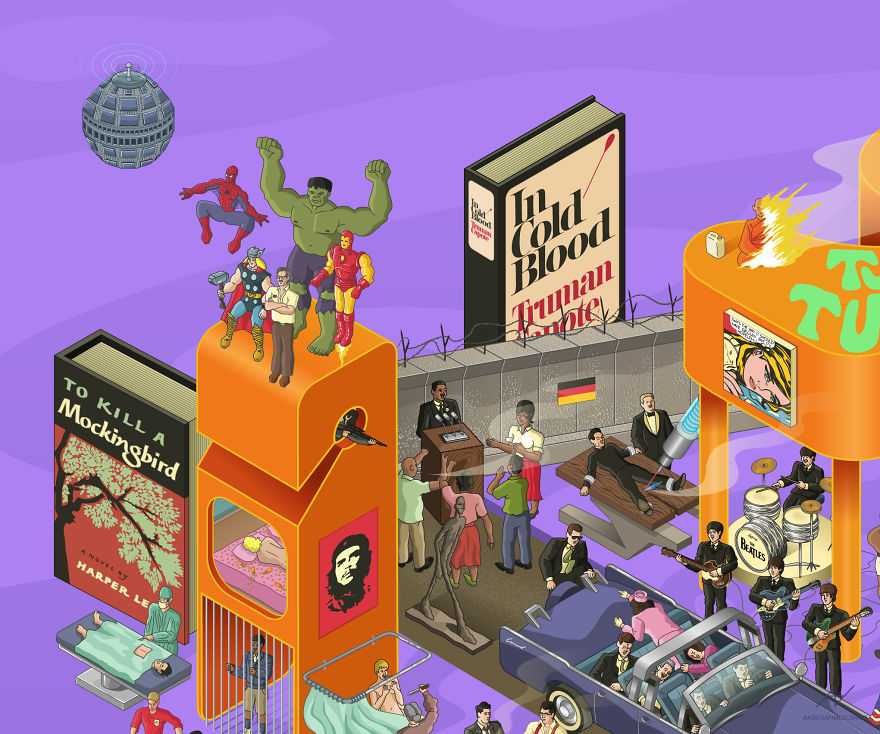 I Draw Illustrations With Symbols Of The 20s, 40s And 60s To Express My Love For Pop-Culture And History I Draw Illustrations With Symbols Of The 20s, 40s And 60s To Express My Love For Pop-Culture And History