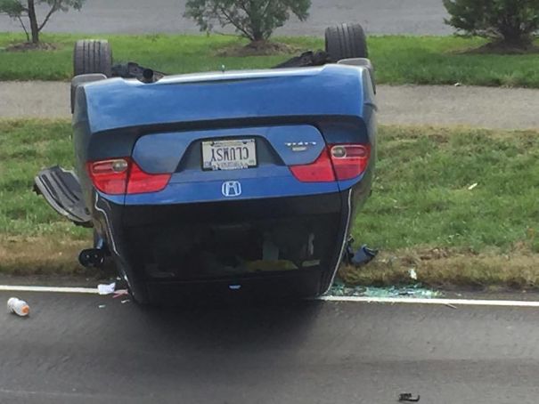 My Friend Posted This On Facebook This Morning. Driver Said She Was Eating Cereal And It Fell In Her Lap