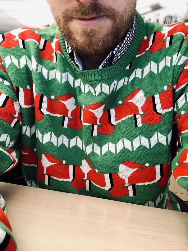 My Entry For The Ugly Sweater Contest At Work: “The Human Santapede”
