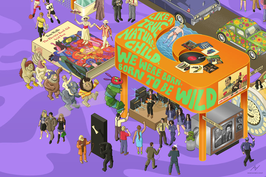 I Draw Illustrations With Symbols Of The 20s, 40s And 60s To Express My Love For Pop-Culture And History