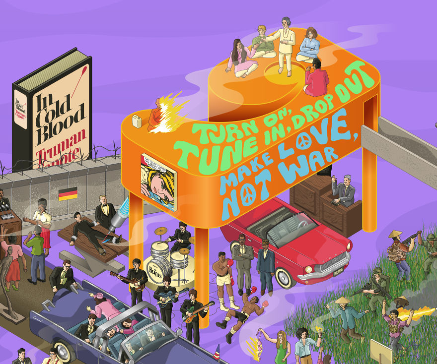 I Draw Illustrations With Symbols Of The 20s, 40s And 60s To Express My Love For Pop-Culture And History