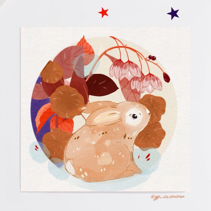 Bunny Smelling Flowers