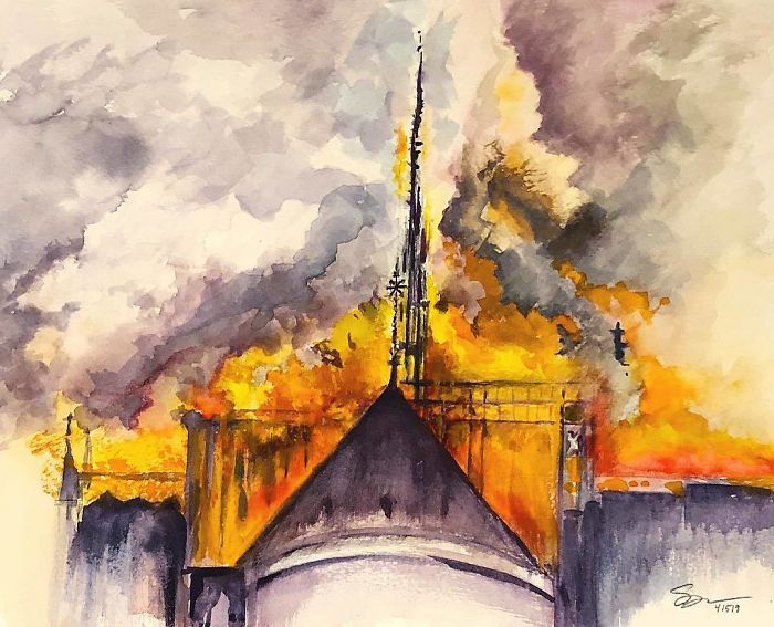 I’ve Come To Accept That Verbal Language Is Not My First, Most Accessible Mode Of Communication...i Am Often Times Overwhelmed With/By Emotion, As Many Are And I Feel A Lack Of Verbalizing This Morass Of Feelings...i Feel Blessed That I Allow Myself To Express Through Painting...
i Have No Words For The Extraordinary Loss That This Fire Has Wrought...i Felt I Had To Process The Flood Of Grief (Felt Around The World) For Not A Building But A Concept Of Immortality Or The Fragility Of Our Collective Creations...alas I Cannot Really Say It, So I Painted, And Although I Wish I’d Used A Different Paper To Achieve Some Of The Flow I Was Looking For, I Really Do Feel More At Peace With The Impermanence Of All Things. This Will Probably Not Be The Only Painting On The Grand Cathedral In Flames But For Today It Healed A Fragment Of My Heart. #notredamecathedral #watercolor #painting #expression #heartspace #paris #artworkliving #determined #empathic #empath #grief #griefandloss #notredame #notredameparis #notredamedeparisfire #instaart #watercolorpainting #artist #artistsofinstagram #artistsoninstagram