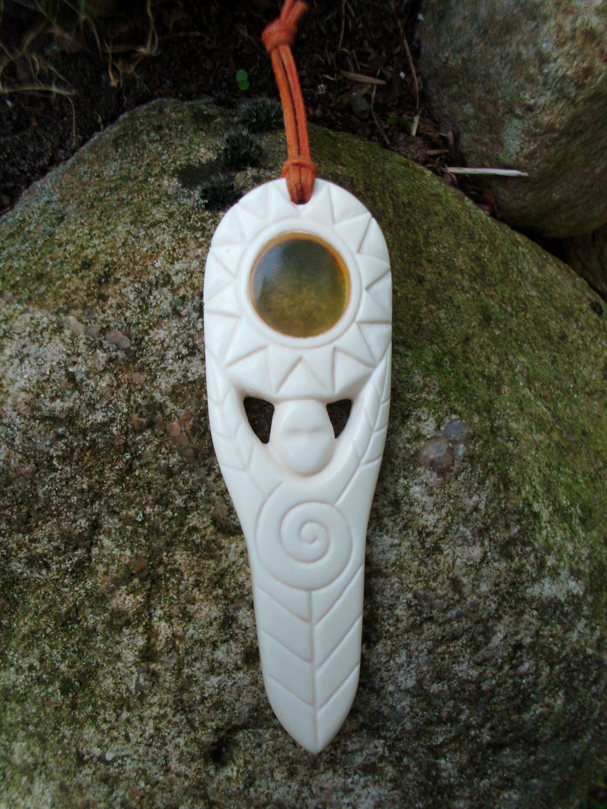 Sun Carrier, Stag Bone With Amber