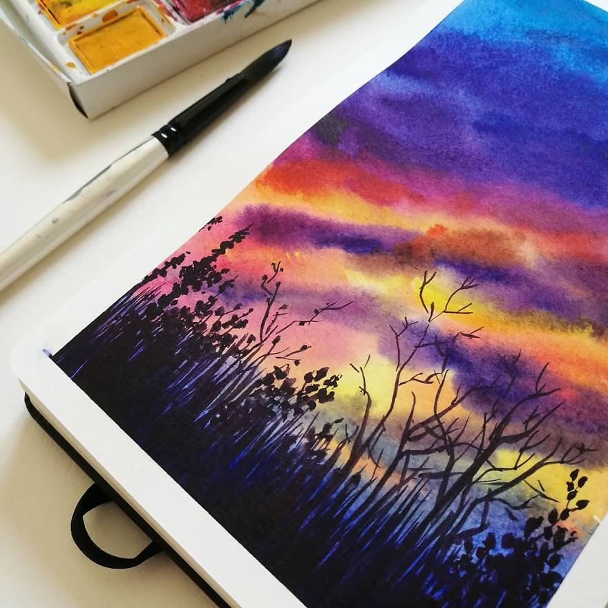 I Create Landscapes Using Watercolor