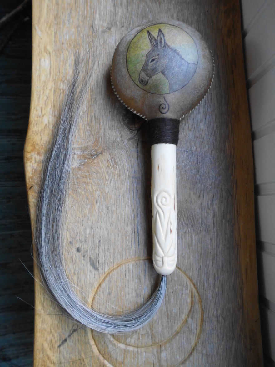 Donkey Rattle With Male Head Grip And Horse Hair