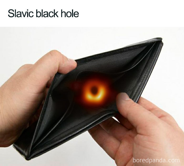 Empty wallet with an image of the black hole inside, creating a funny reaction.