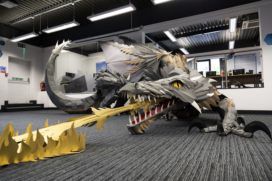 On Monday Morning, We Arrived At Work To Find A Fire-Breathing Dragon Built With 1200 Paper Sheets On Monday Morning, We Arrived At Work To Find A Fire-Breathing Dragon Built With 1200 Paper Sheets