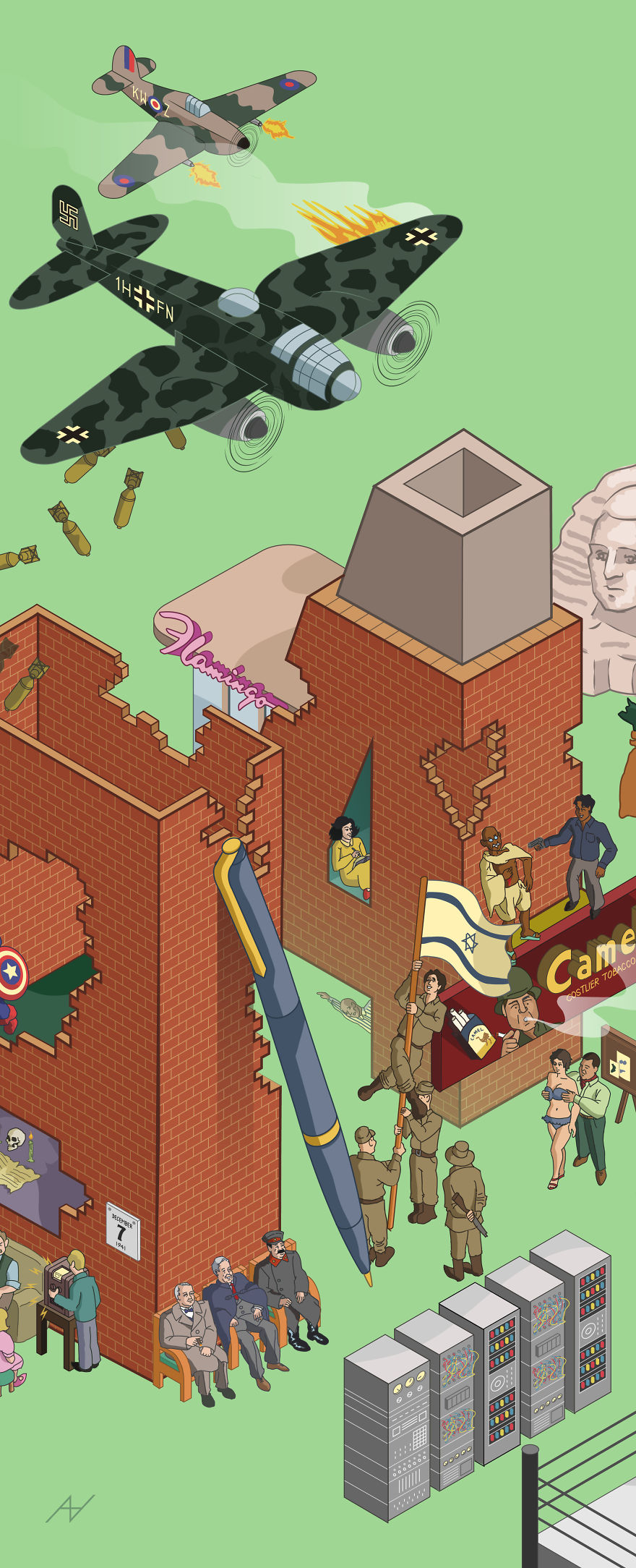 I Draw Illustrations With Symbols Of The 20s, 40s And 60s To Express My Love For Pop-Culture And History I Draw Illustrations With Symbols Of The 20s, 40s And 60s To Express My Love For Pop-Culture And History