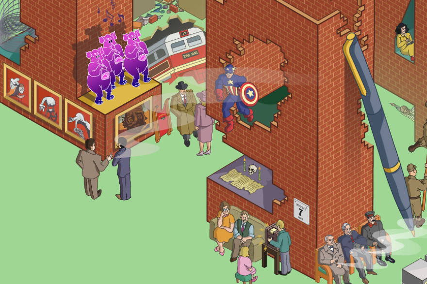 I Draw Illustrations With Symbols Of The 20s, 40s And 60s To Express My Love For Pop-Culture And History I Draw Illustrations With Symbols Of The 20s, 40s And 60s To Express My Love For Pop-Culture And History