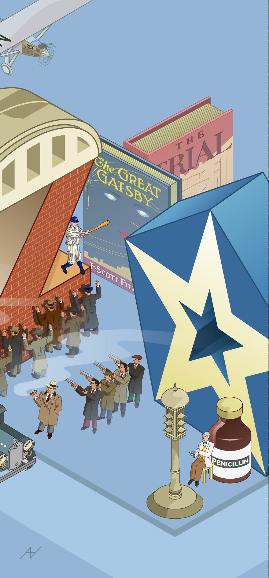 I Draw Illustrations With Symbols Of The 20s, 40s And 60s To Express My Love For Pop-Culture And History I Draw Illustrations With Symbols Of The 20s, 40s And 60s To Express My Love For Pop-Culture And History