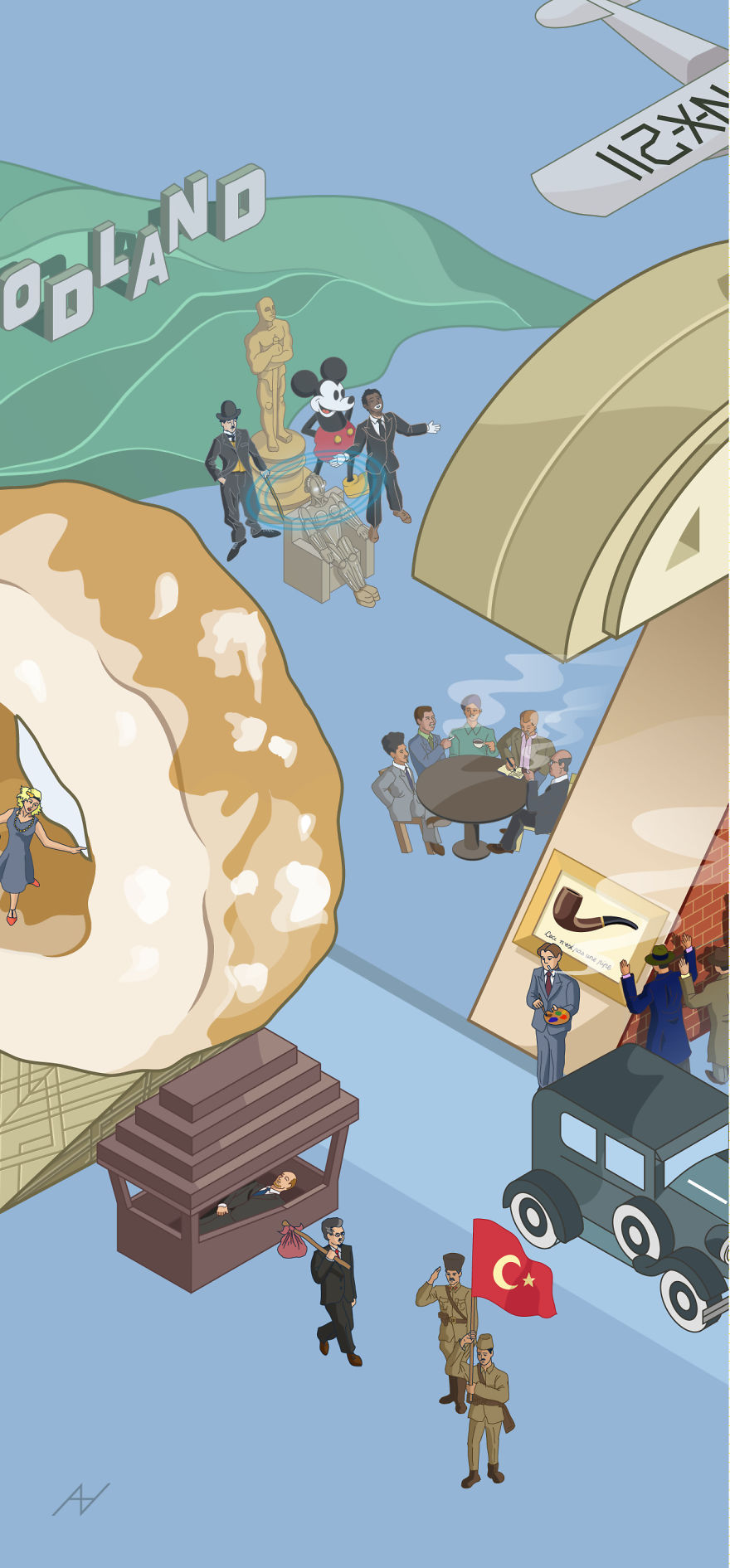 I Draw Illustrations With Symbols Of The 20s, 40s And 60s To Express My Love For Pop-Culture And History