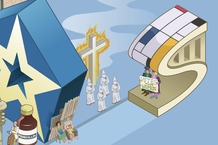 I Draw Illustrations With Symbols Of The 20s, 40s And 60s To Express My Love For Pop-Culture And History I Draw Illustrations With Symbols Of The 20s, 40s And 60s To Express My Love For Pop-Culture And History