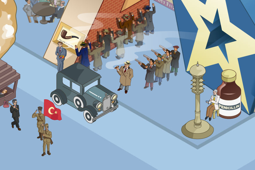 I Draw Illustrations With Symbols Of The 20s, 40s And 60s To Express My Love For Pop-Culture And History