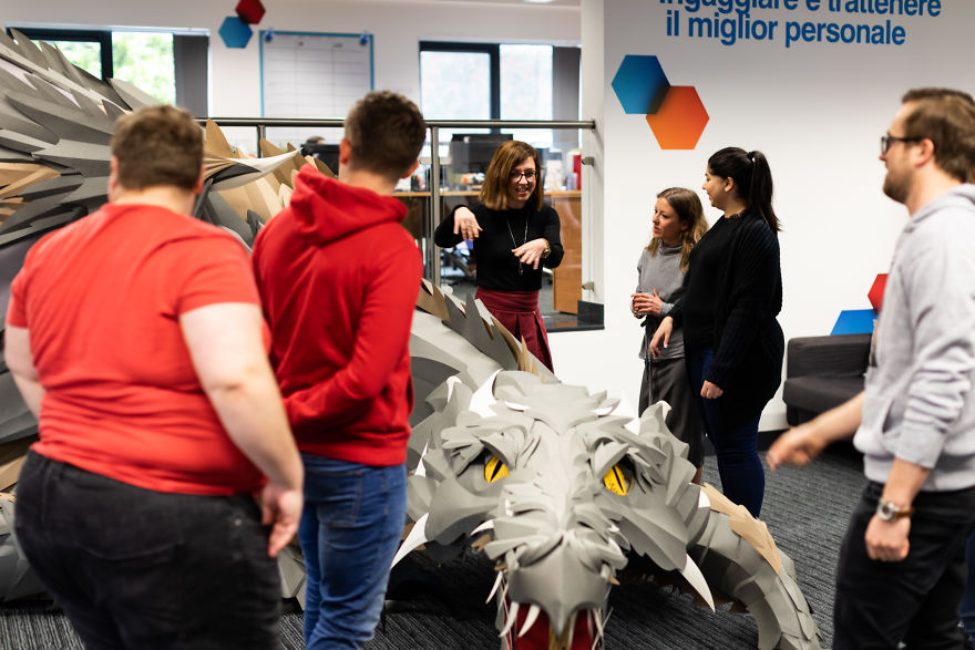 On Monday Morning, We Arrived At Work To Find A Fire-Breathing Dragon Built With 1200 Paper Sheets On Monday Morning, We Arrived At Work To Find A Fire-Breathing Dragon Built With 1200 Paper Sheets