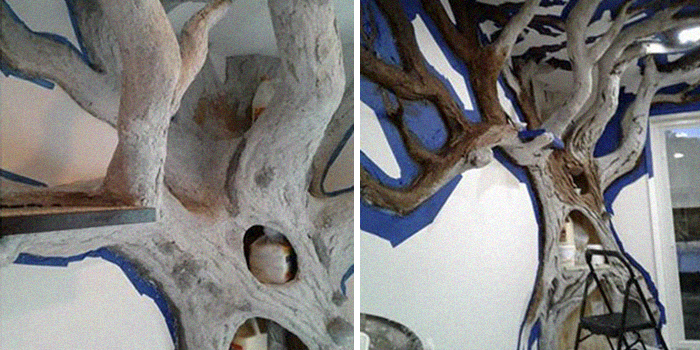 Man Creates Indoor Fake Tree For A Cat, And The Master Approves Of It
