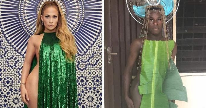 30 Hilarious Low-Cost Recreations Of Ridiculous Celebrity Outfits By Funny Toheeb