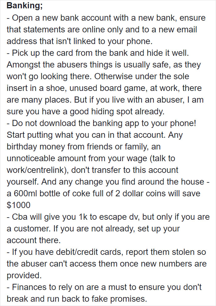 Woman Writes A Detailed Plan For Anyone Who's Trying To Escape An Abusive Partner
