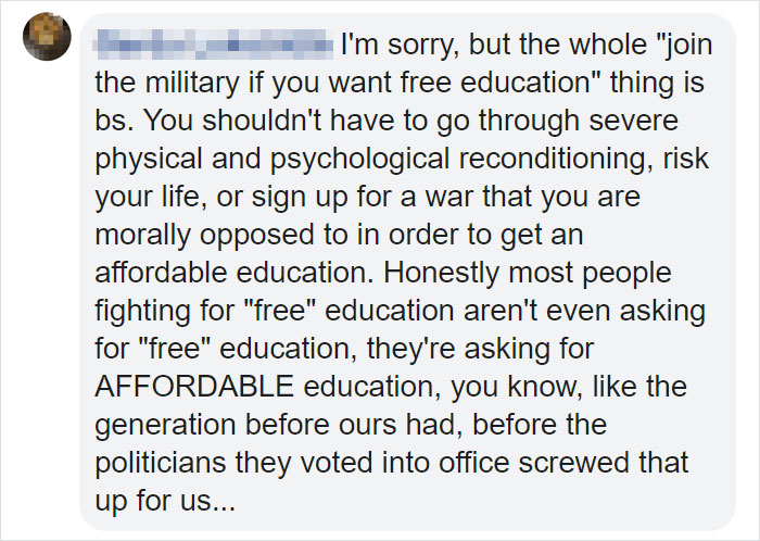 Baby Boomer Suggests Everyone Who Wants "Free" Education Should Join The Army, Gets Shut Down By Millennial