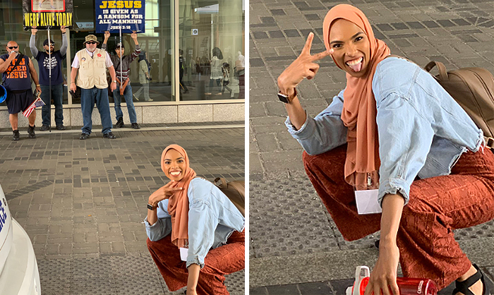 This Muslim Woman Took A Smiling Stand Against Anti-Muslim Protesters And Went Viral